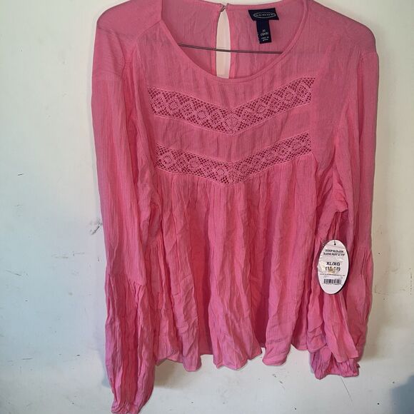 Scoop Women's Top XL-16-18 Pink  Long Sleeve Blouson Sleeve  NWT Ruffle Top - Picture 3 of 9